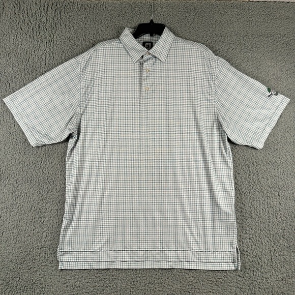 Footjoy Shirt Men's Large Blue‎ White Check Performance Golf Polo - Picture 1 of 9